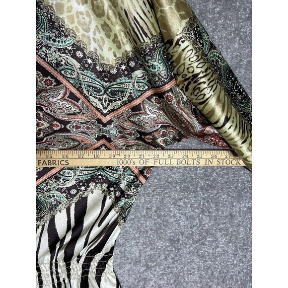 Chicos Lynda Zebra Mix Top Size 12 Peplum 3/4 Sleeve Paisley Satin Smocked - Picture 8 of 8